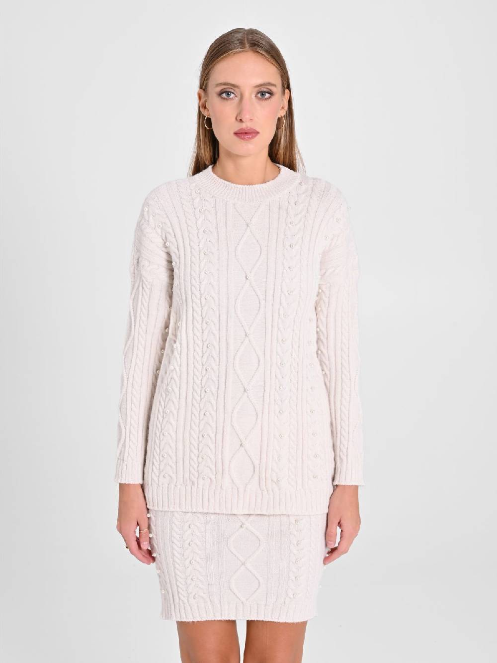 Rinascimento Maglione Bianco con Perle Grandi sconti