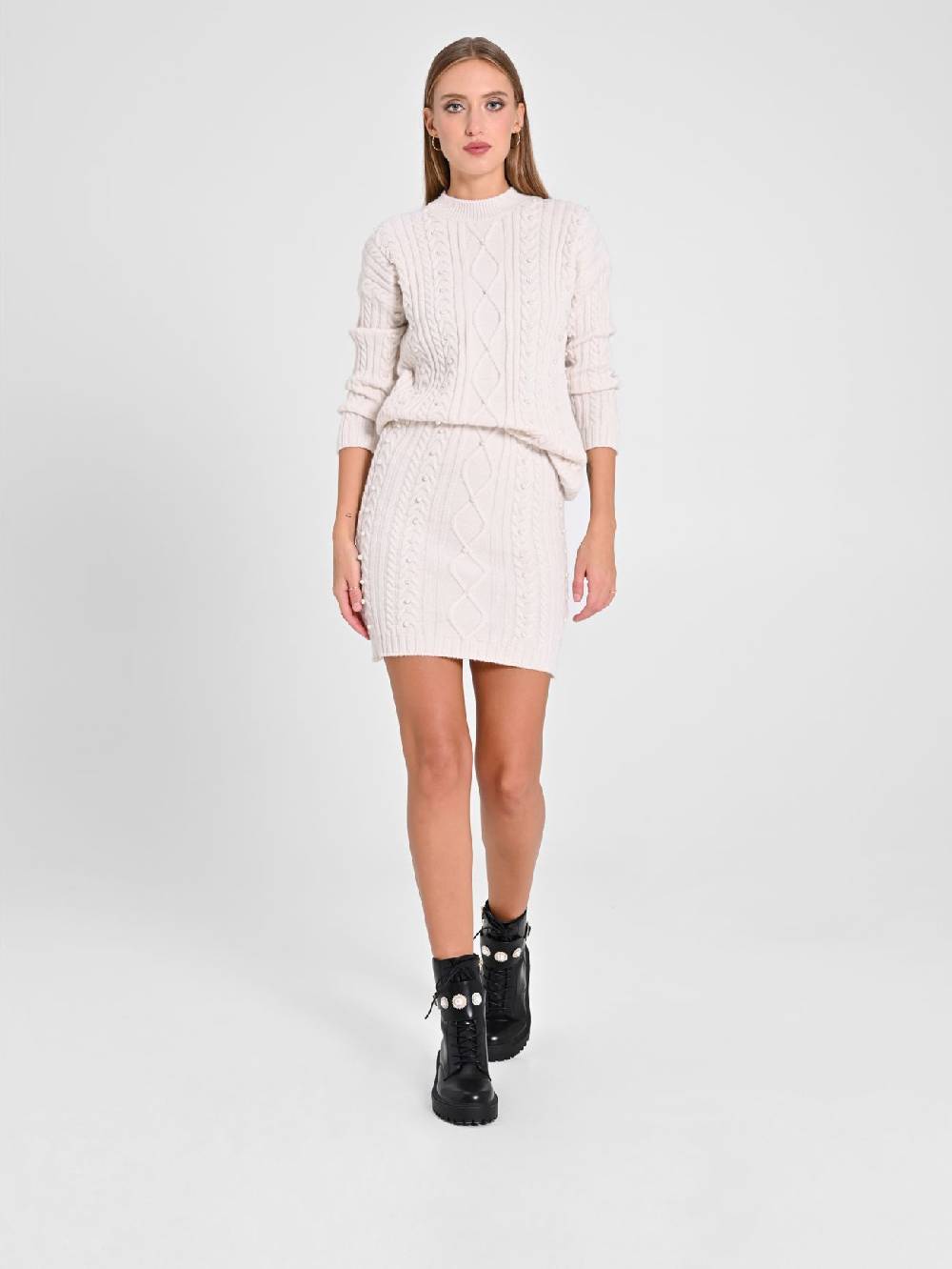 Rinascimento Gonna in Maglia Bianca con Perle Nuovi prodotti