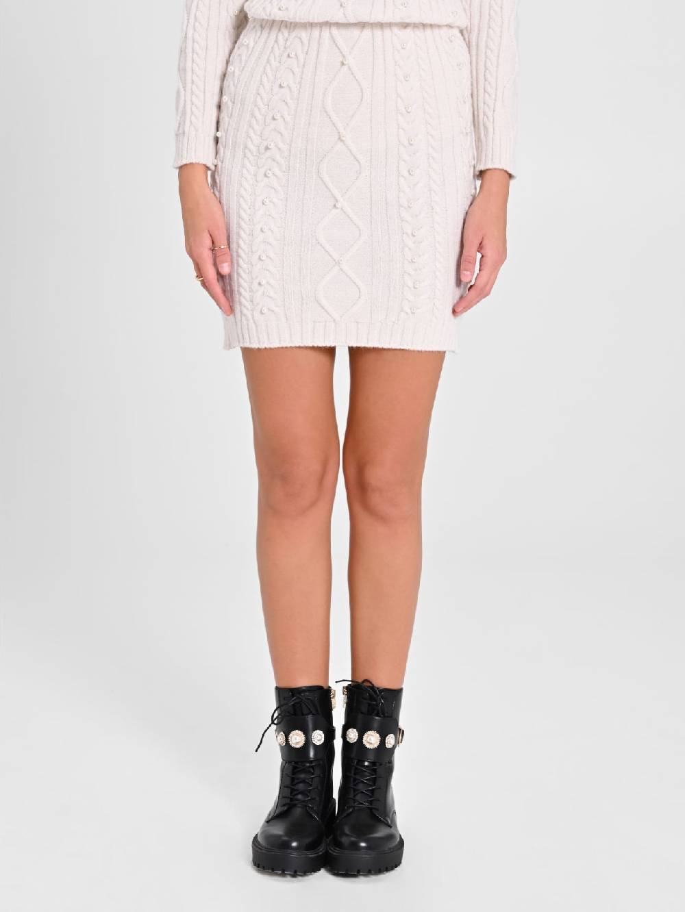 Rinascimento Gonna in Maglia Bianca con Perle Nuovi prodotti