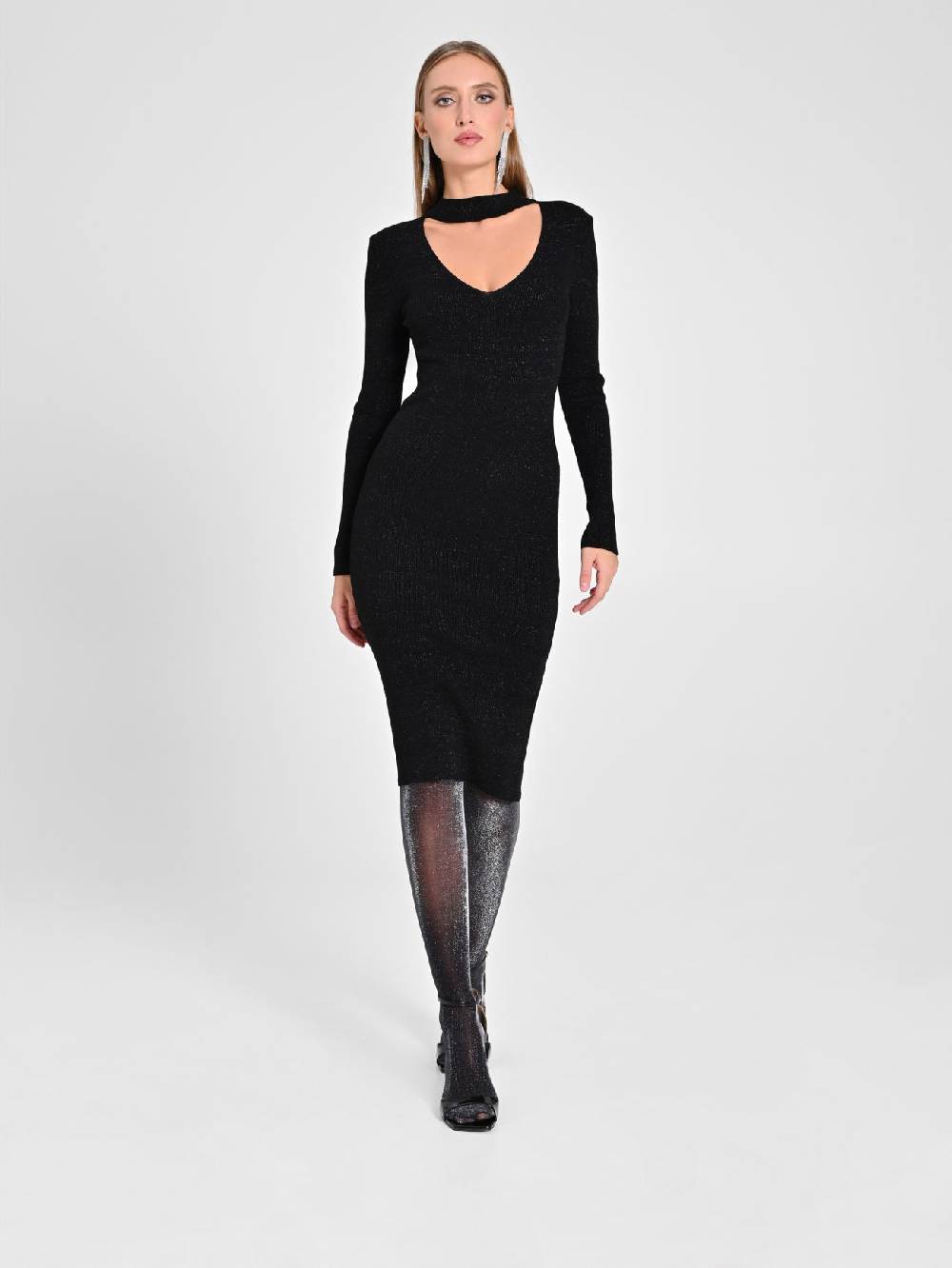 Rinascimento Abito Nero Lurex in Maglia Liquidazione