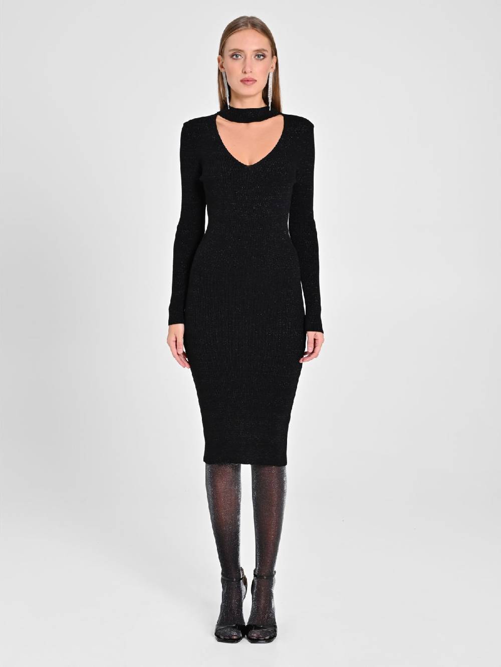 Rinascimento Abito Nero Lurex in Maglia Liquidazione