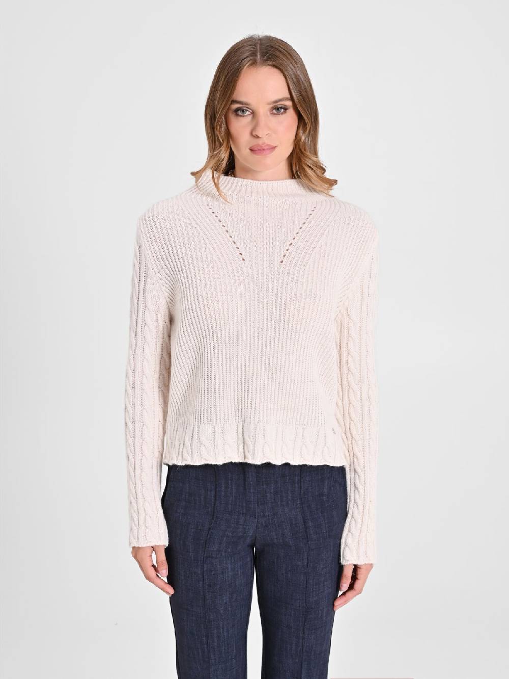 Rinascimento Maglia in Lana Bianca a treccia Offerta settimanale