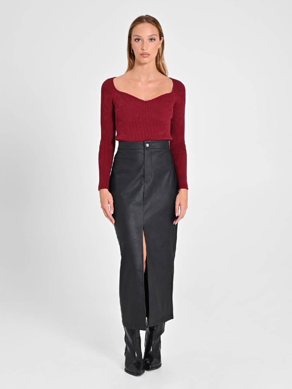 Rinascimento Maglia Bordeaux con Scollo a Cuore Latest stili