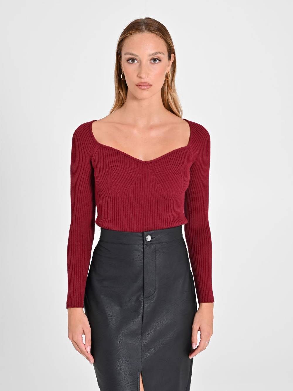 Rinascimento Maglia Bordeaux con Scollo a Cuore Latest stili