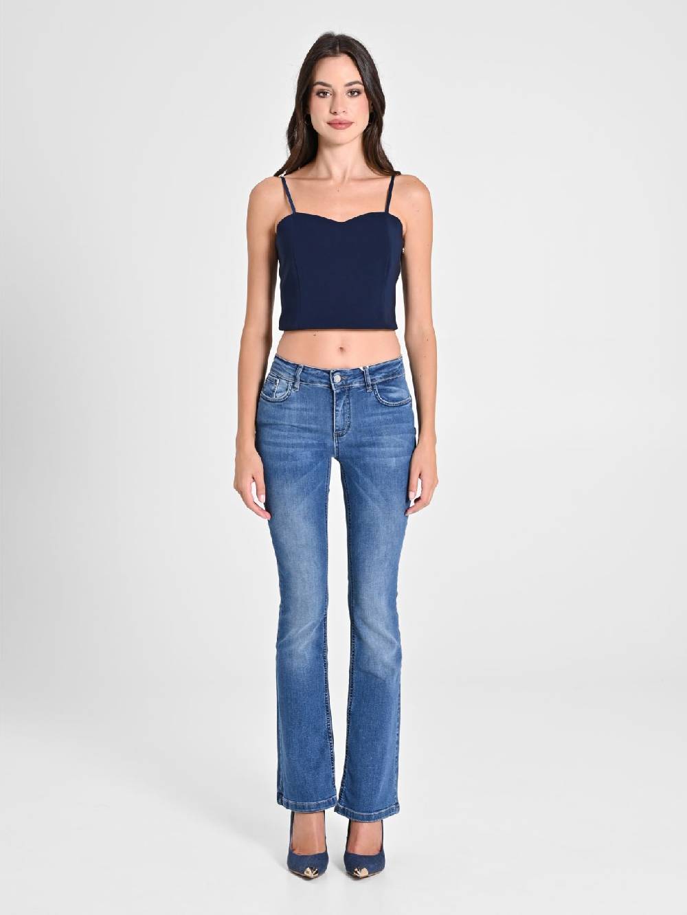 Rinascimento Crop Top Blu con Scollo a Cuore Solo un giorno rimasto