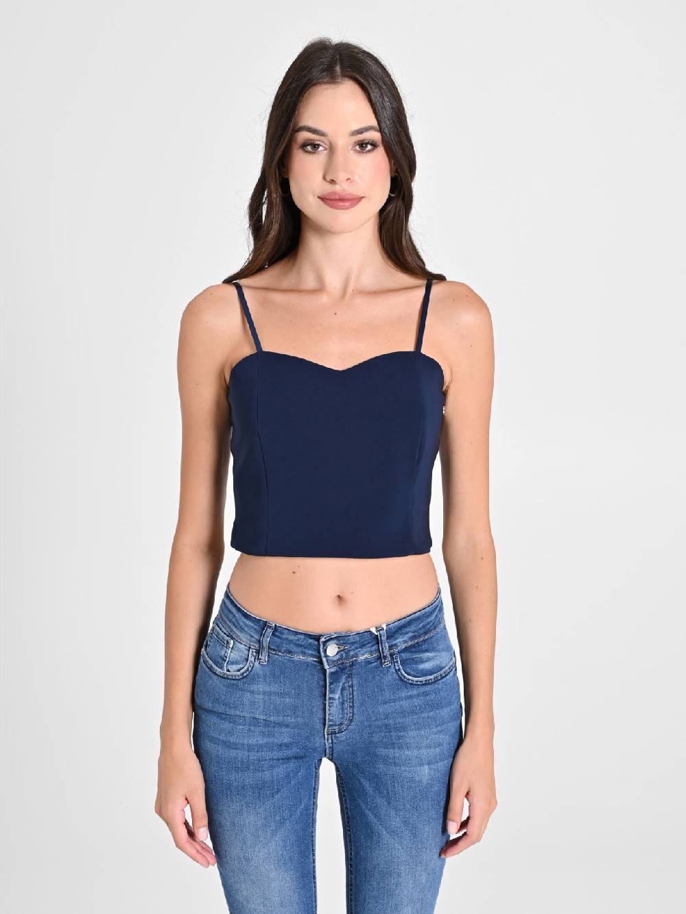 Rinascimento Crop Top Blu con Scollo a Cuore Solo un giorno rimasto