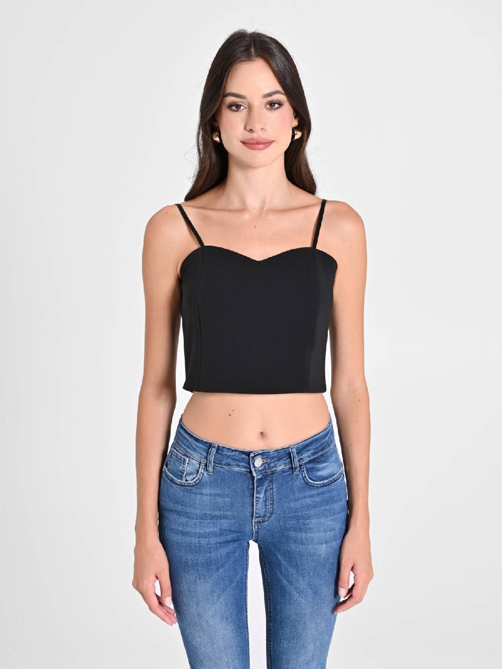 Rinascimento Crop Top Nero con Scollo a Cuore Super sconto