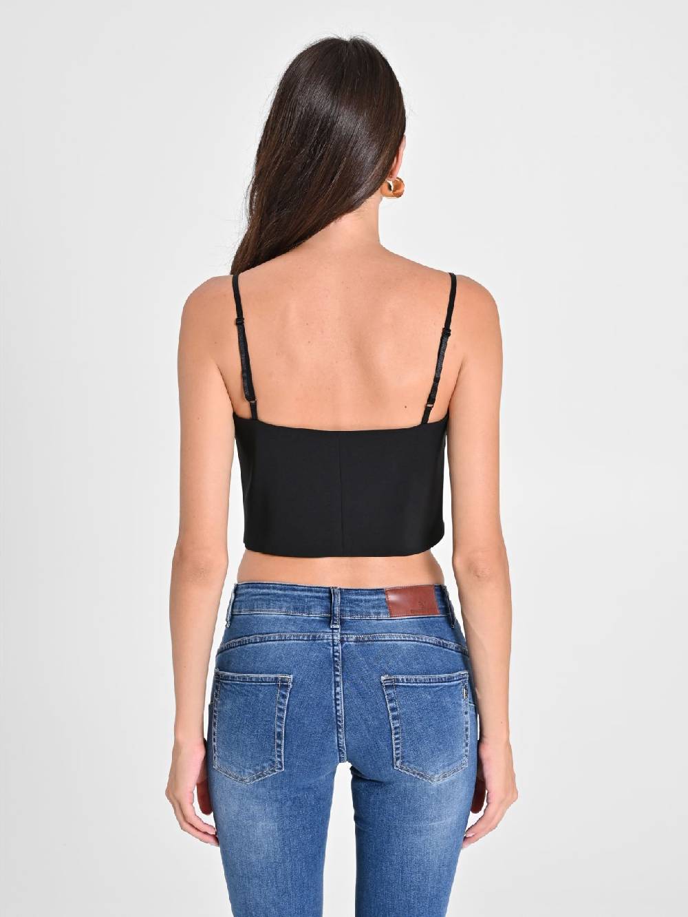 Rinascimento Crop Top Nero con Scollo a Cuore Super sconto