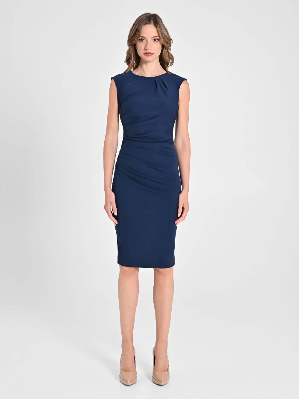 Rinascimento Tubino Drappeggiato Blu Sottocosto