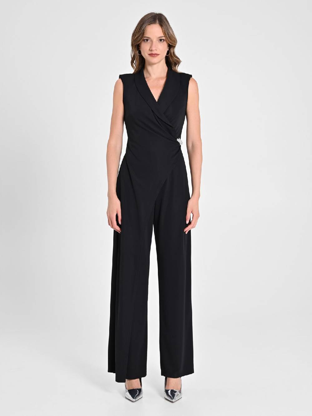 Rinascimento Tuta Tuxedo in Tessuto Fluido Nero Sconto di tempo limitato