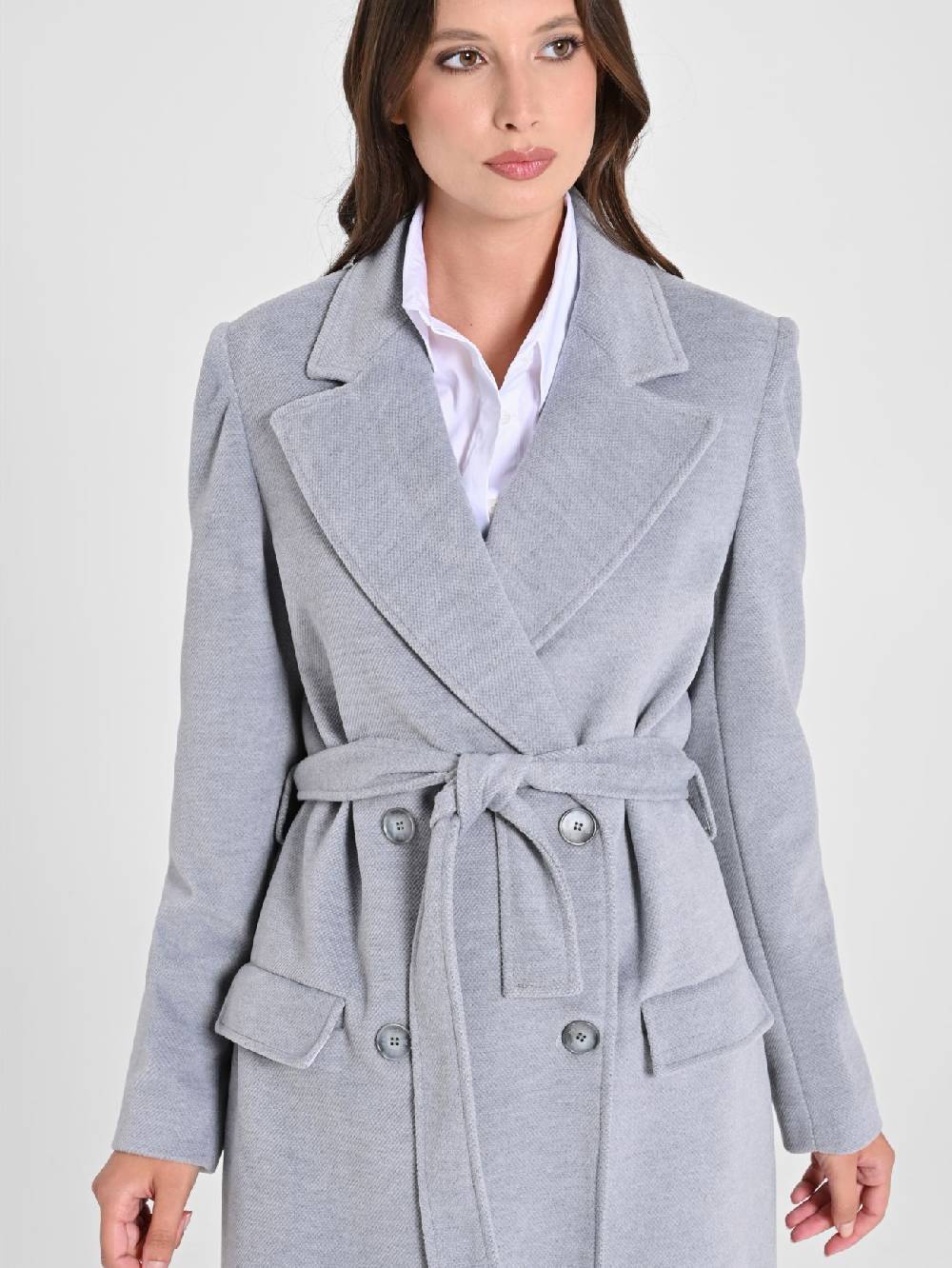 Rinascimento Maxi Cappotto Grigio con Cintura Offerte esclusive