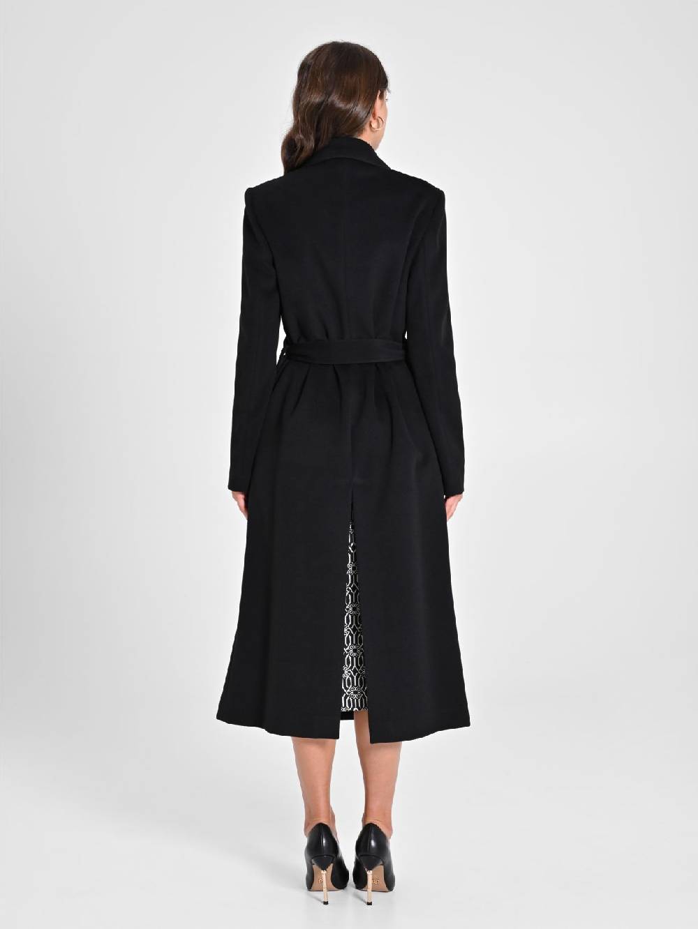 Rinascimento Maxi Cappotto Nero con Cintura Grandi sconti