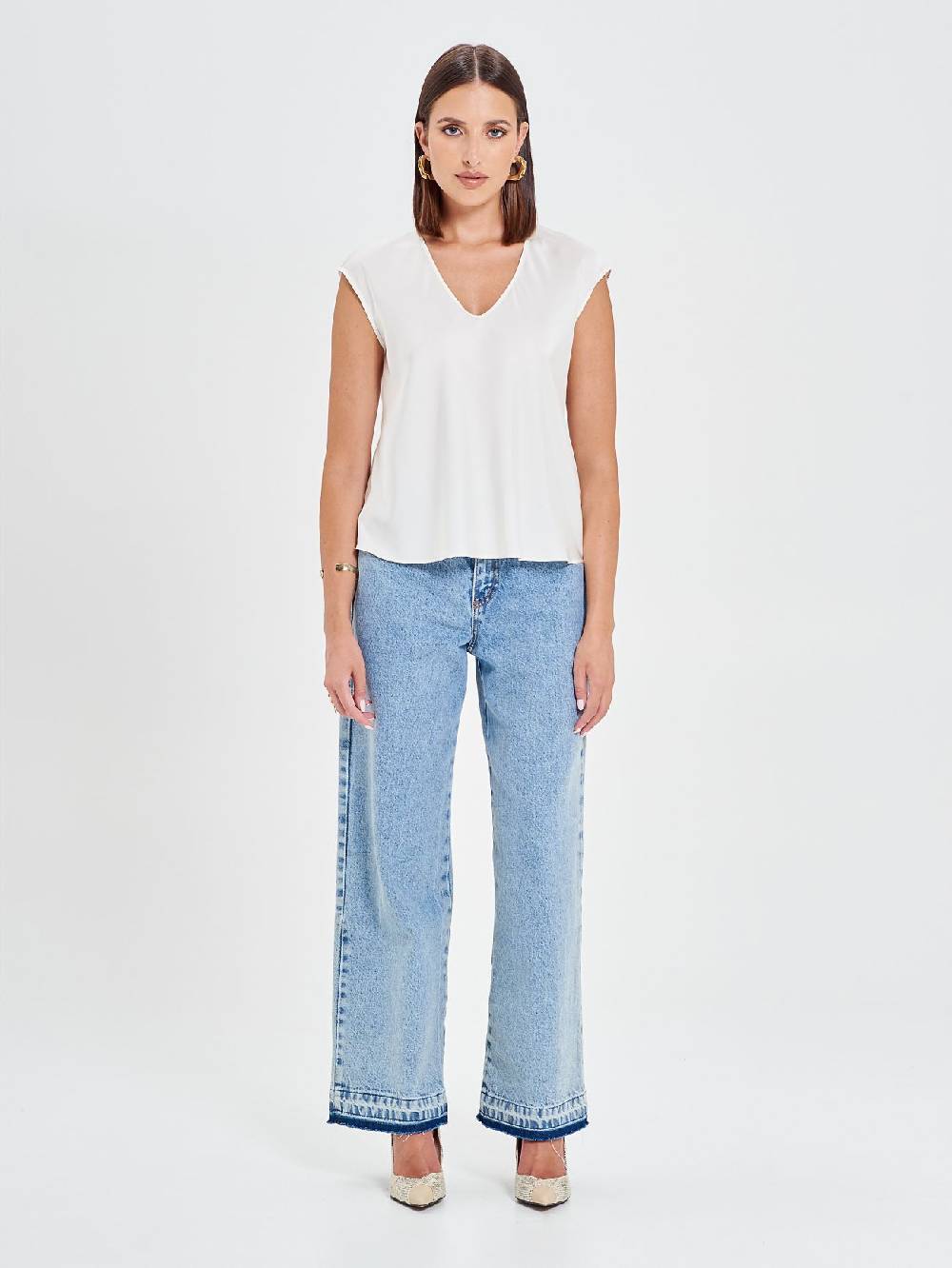 Rinascimento Blusa in Raso Bianco Avorio 2025