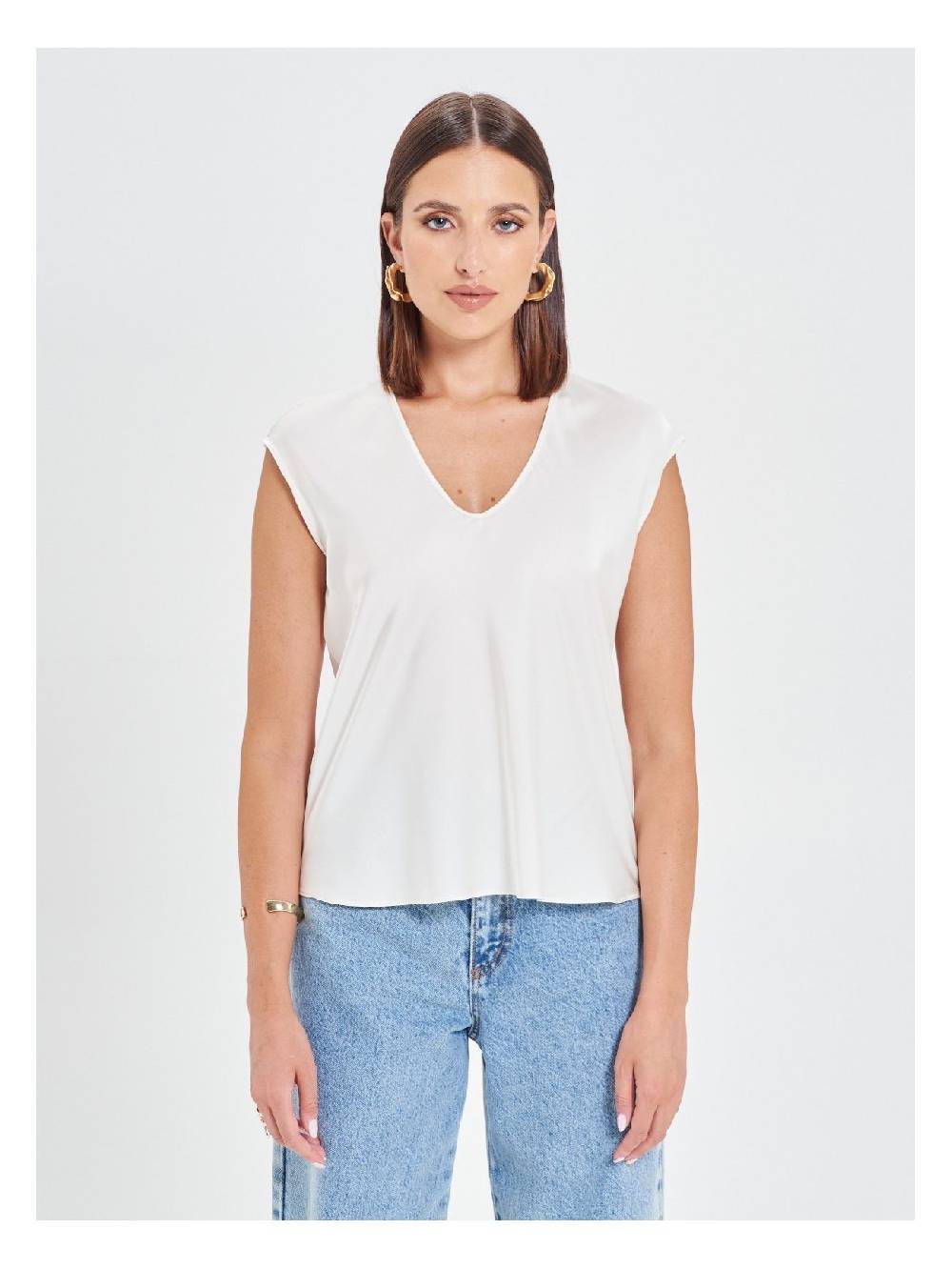 Rinascimento Blusa in Raso Bianco Avorio 2025
