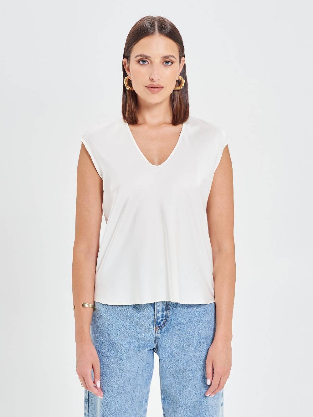Rinascimento Blusa in Raso Bianco Avorio 2025