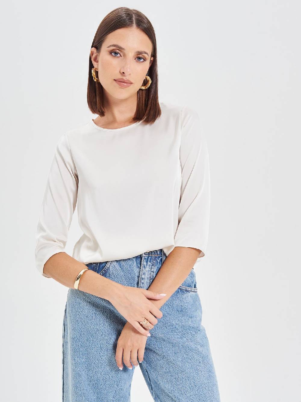 Rinascimento Blusa in Raso Bianco Avorio Italy