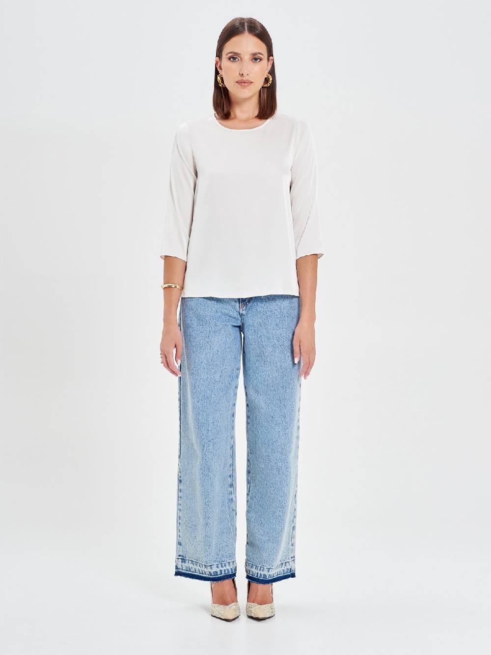 Rinascimento Blusa in Raso Bianco Avorio Italy