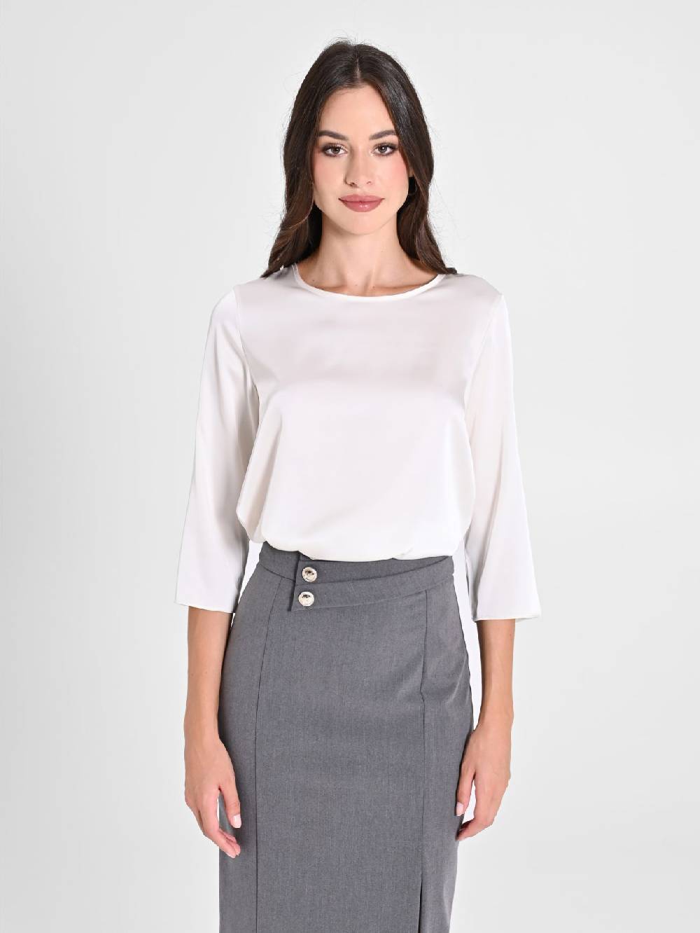 Rinascimento Blusa in Raso Bianco Avorio Italy