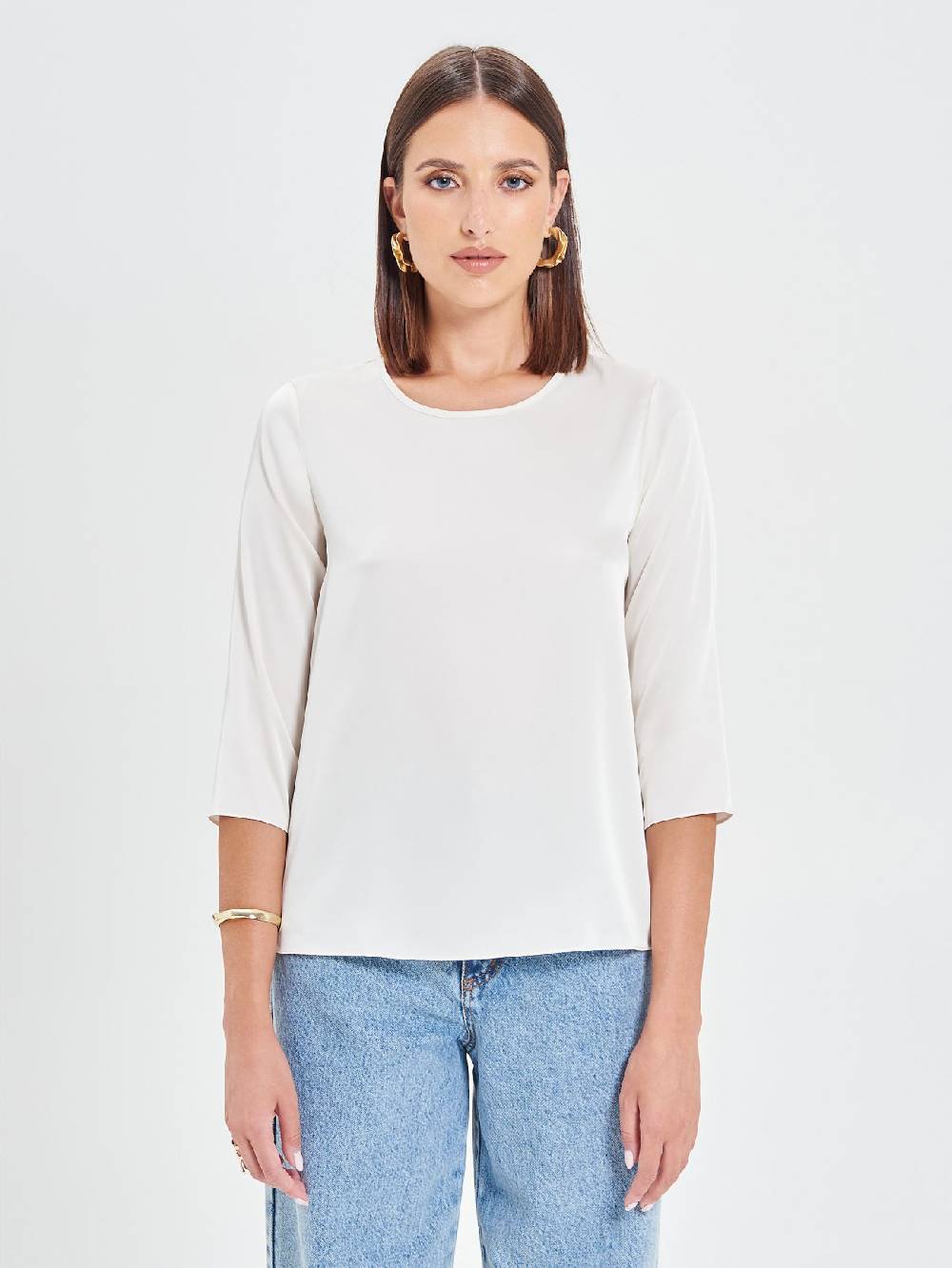 Rinascimento Blusa in Raso Bianco Avorio Italy