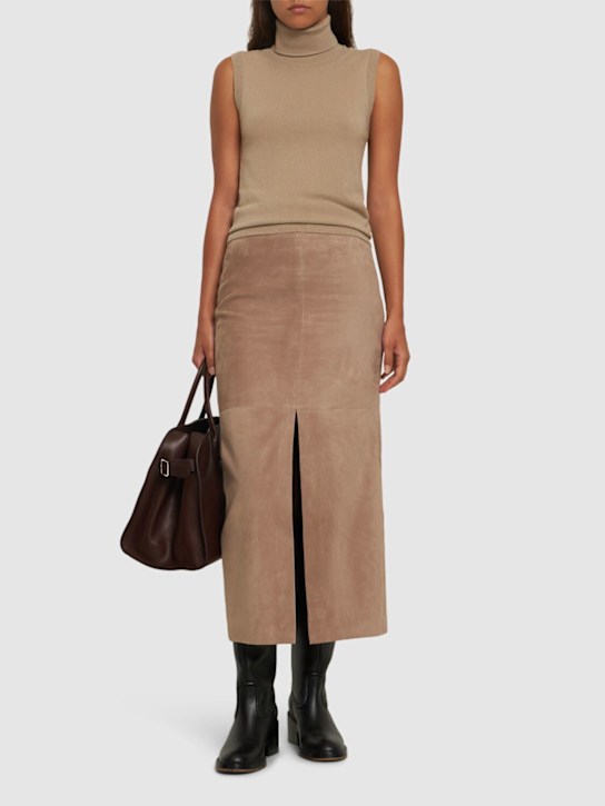 Luisaviaroma Gonna midi in camoscio e pelle Comprare a buon mercato