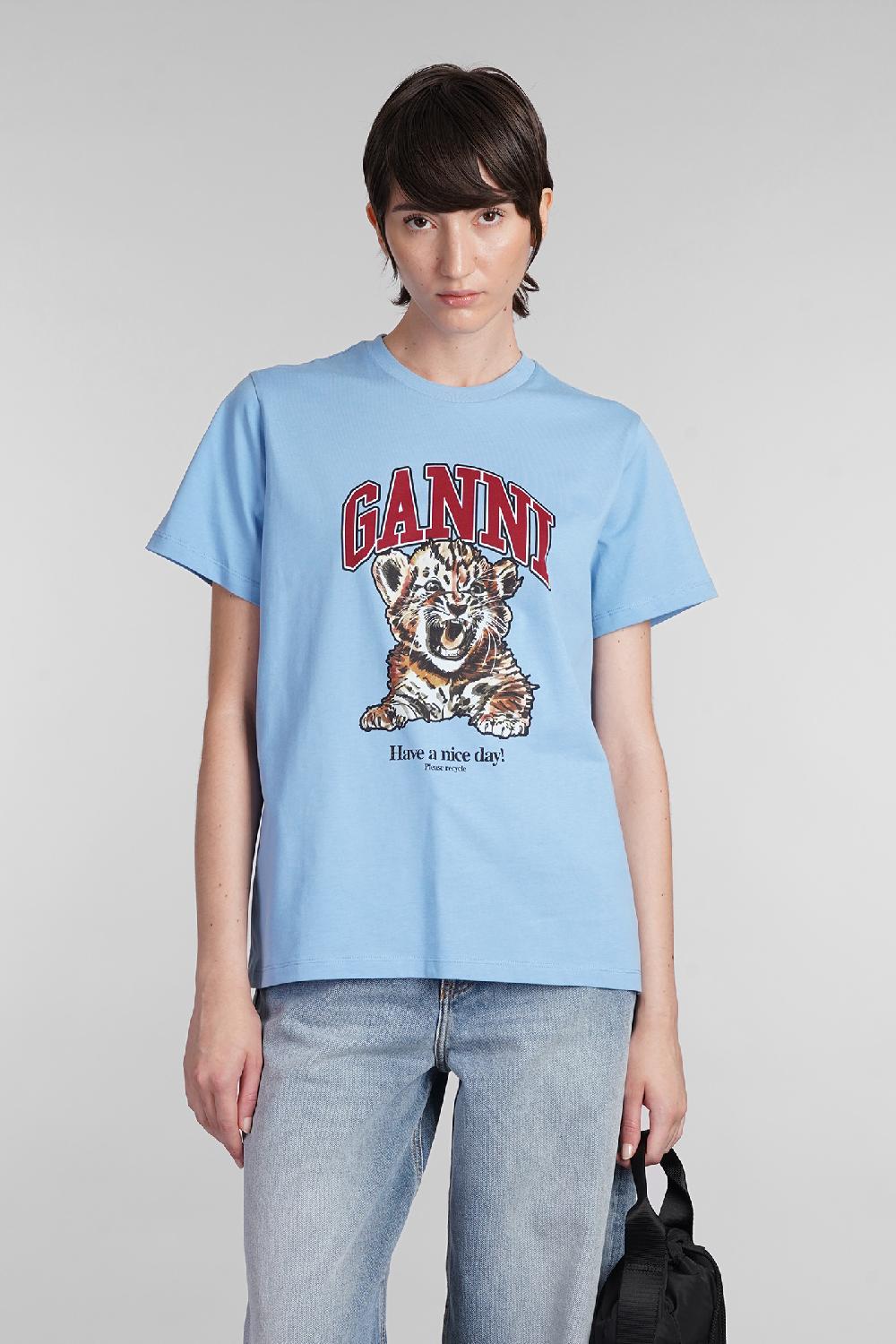 Deliberti Ganni T-shirt in cotone celeste cod. 403424 - Deliberti The Luxury Shopping