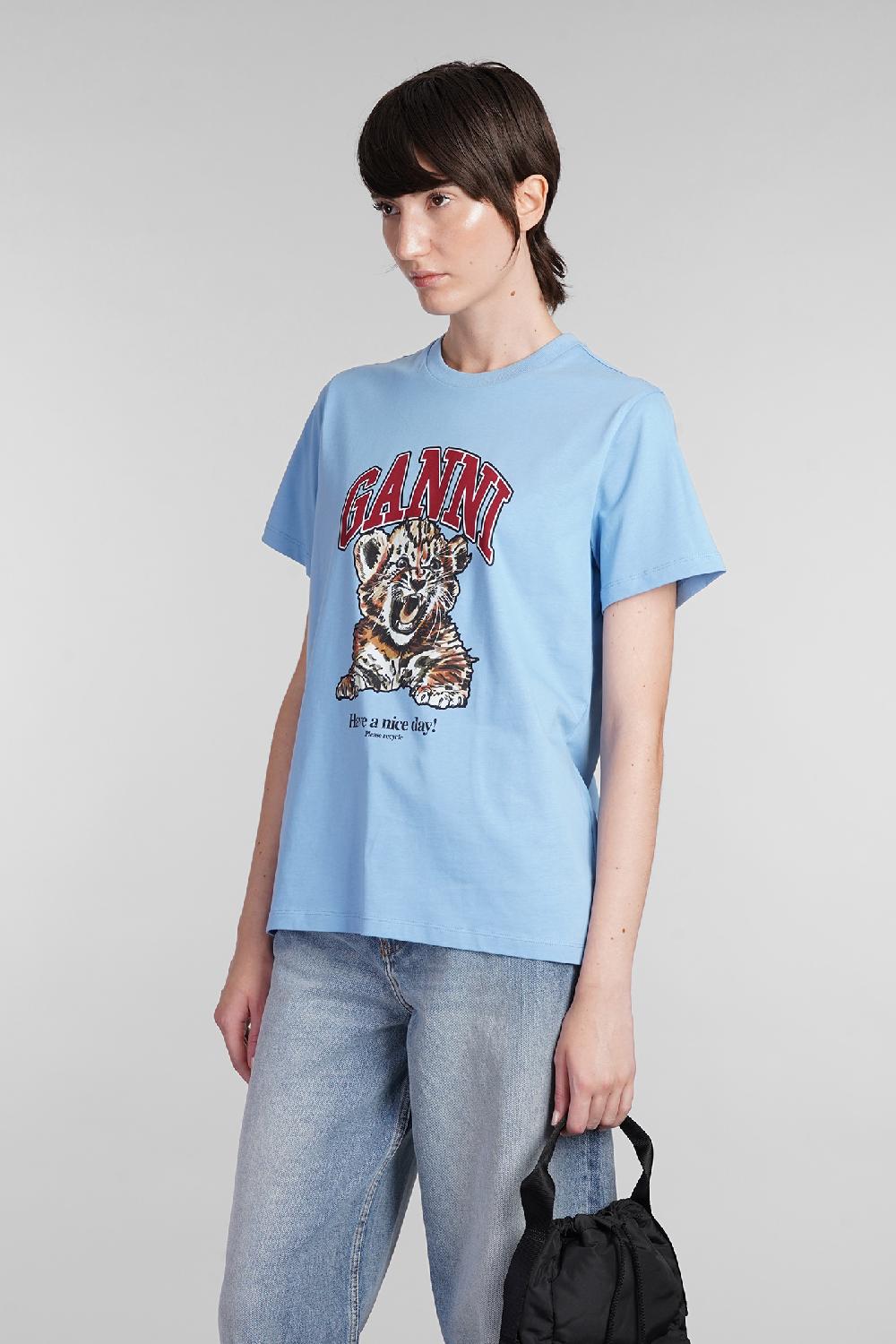 Deliberti Ganni T-shirt in cotone celeste cod. 403424 - Deliberti The Luxury Shopping In Vendita