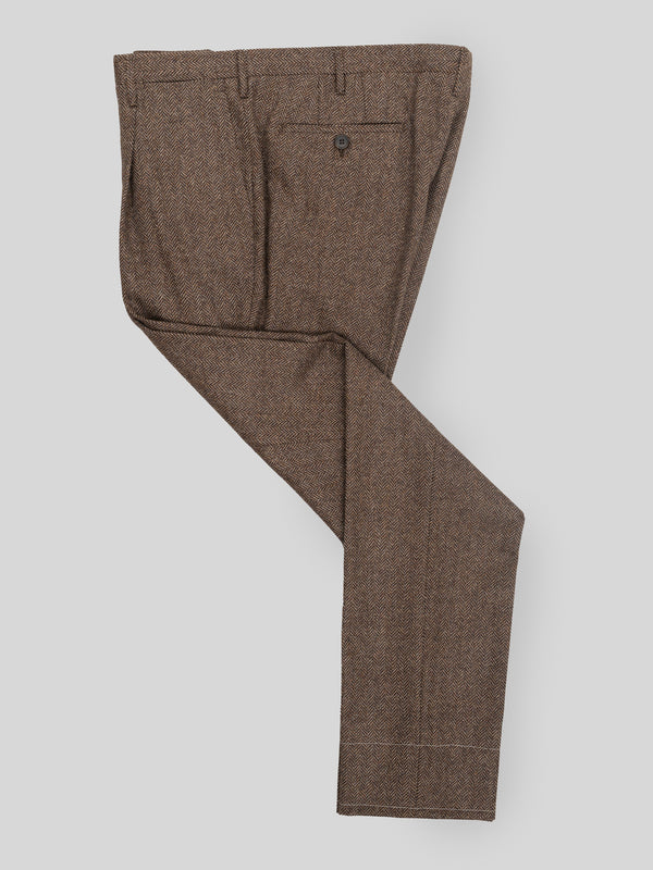 Rota Winter Brown herringbone wool cashmere trousers Promozione