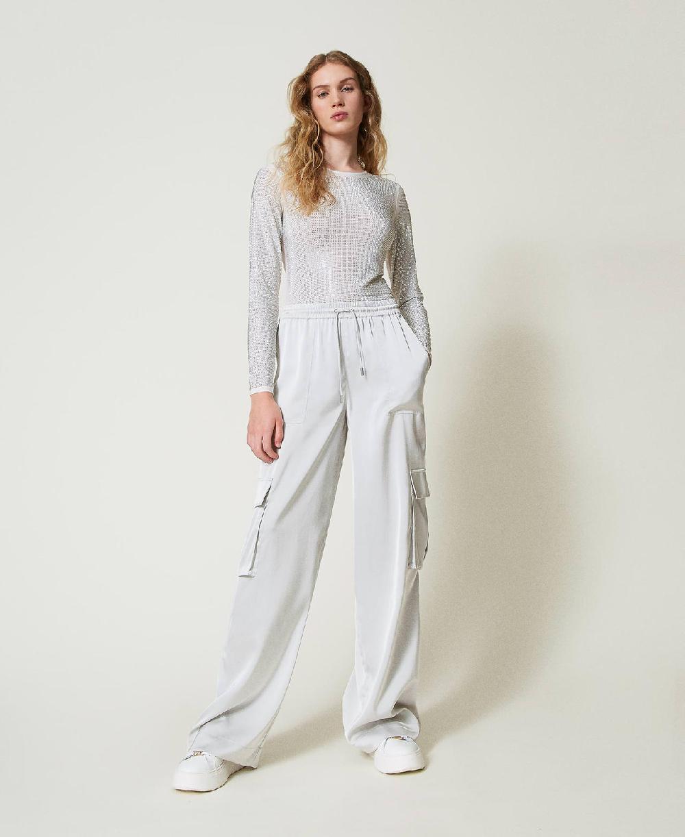 Scee by twin set Pantaloni cargo in raso Nuova