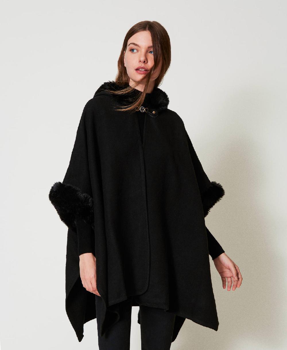 Scee by twin set Poncho in panno e faux fur Novità