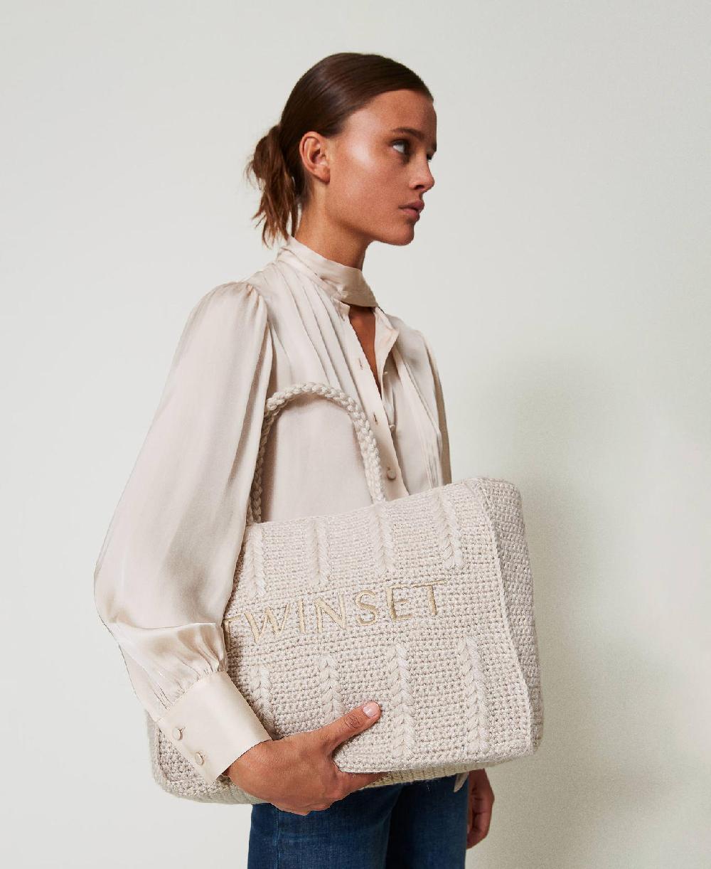 Scee by twin set Borsa shopper 'Bohémienne' tricot con logo Promozione Limitata