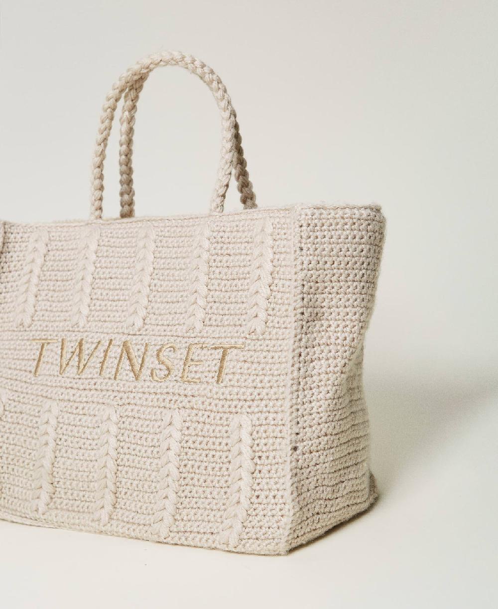 Scee by twin set Borsa shopper 'Bohémienne' tricot con logo Promozione Limitata