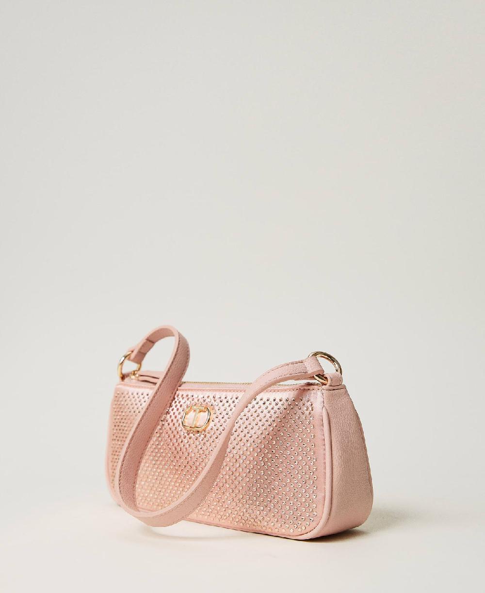 Scee by twin set Mini borsa in raso con strass e Oval T In Vendita
