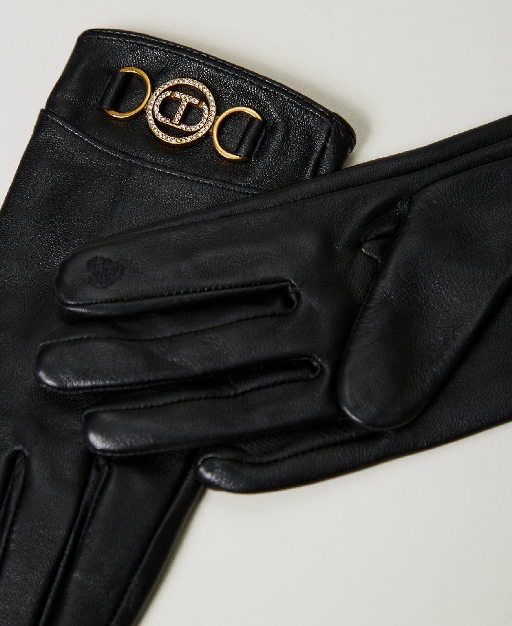 Scee by twin set Guanti in pelle con logo Shopping online