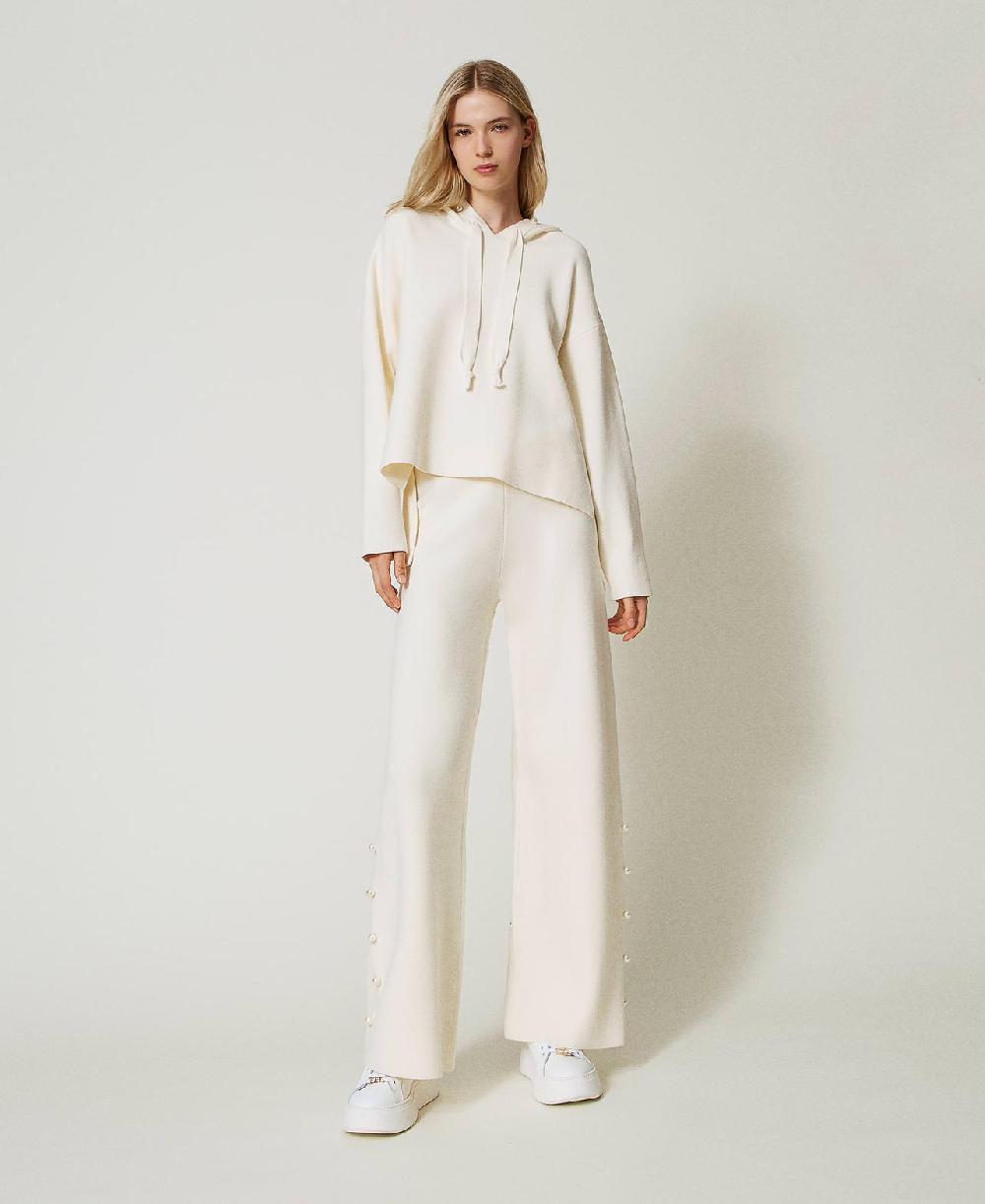 Scee by twin set Pantaloni wide leg in maglia con perle Ultimo giorno