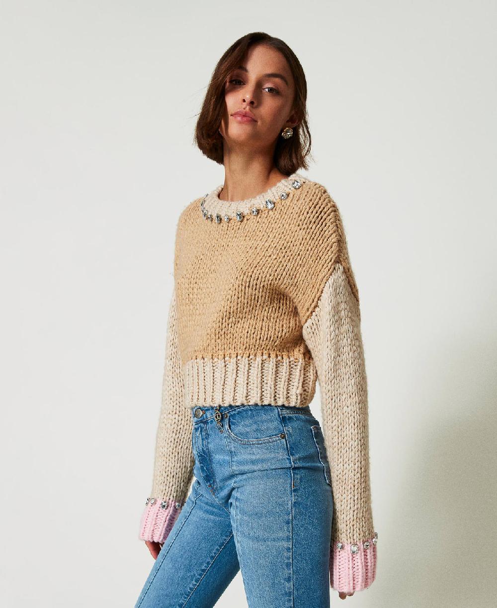 Scee by twin set Maglia color block con ricami a mano Fino al 65% di sconto