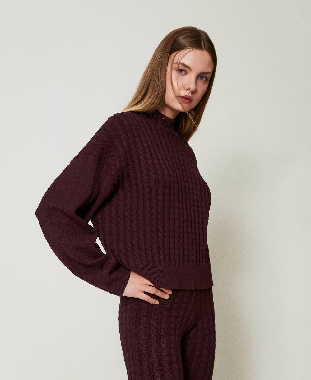 Scee by twin set Maglia lupetto a trecce con strass Fino al 55% di sconto
