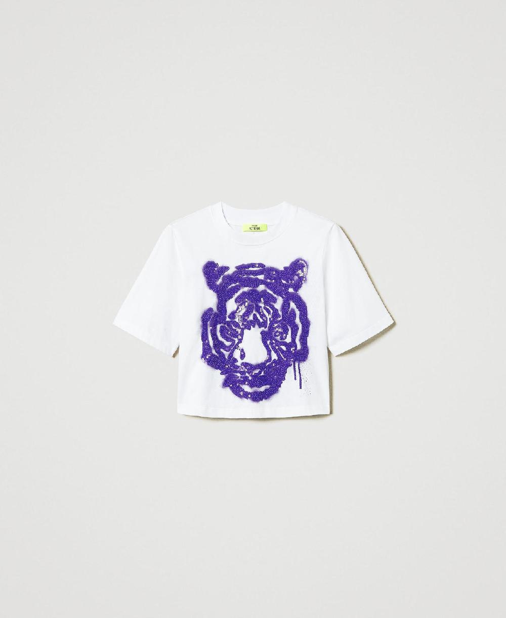 Scee by twin set T-shirt boxy MYFO con stampa e paillettes Officina