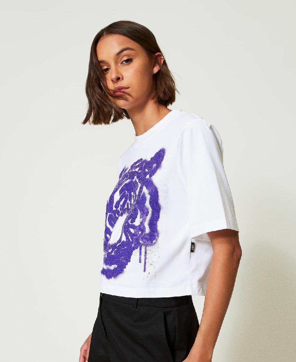 Scee by twin set T-shirt boxy MYFO con stampa e paillettes Officina