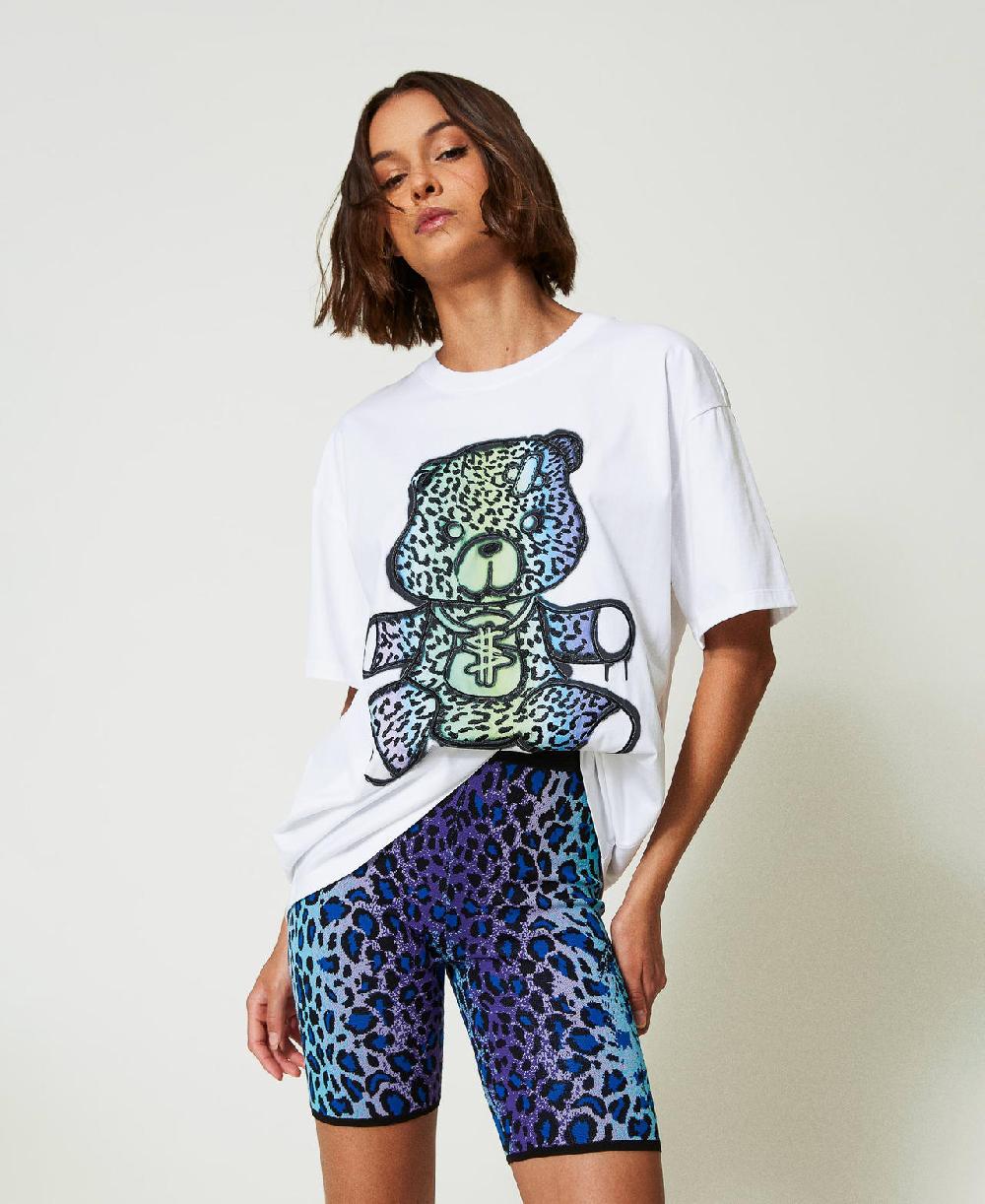 Scee by twin set Shorts biker MYFO in maglia jacquard Black Friday Prezzi