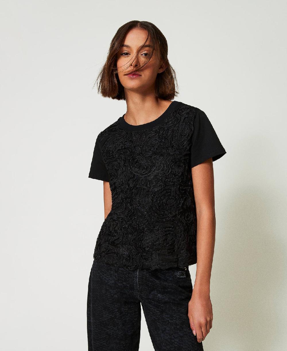 Scee by twin set T-shirt con ricami in organza Nuovo
