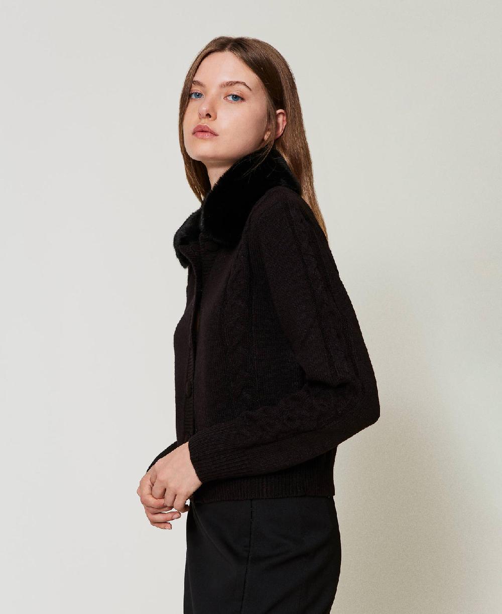 Scee by twin set Cardigan corto con collo in faux fur Vendita