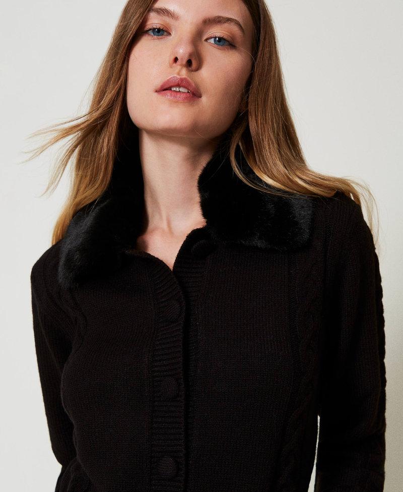 Scee by twin set Cardigan corto con collo in faux fur Vendita