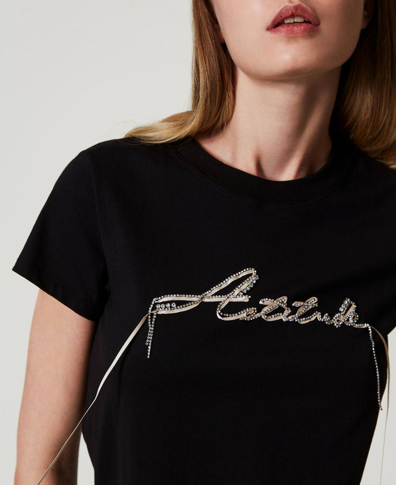 Scee by twin set T-shirt con logo e strass Soddisfazione Garantita