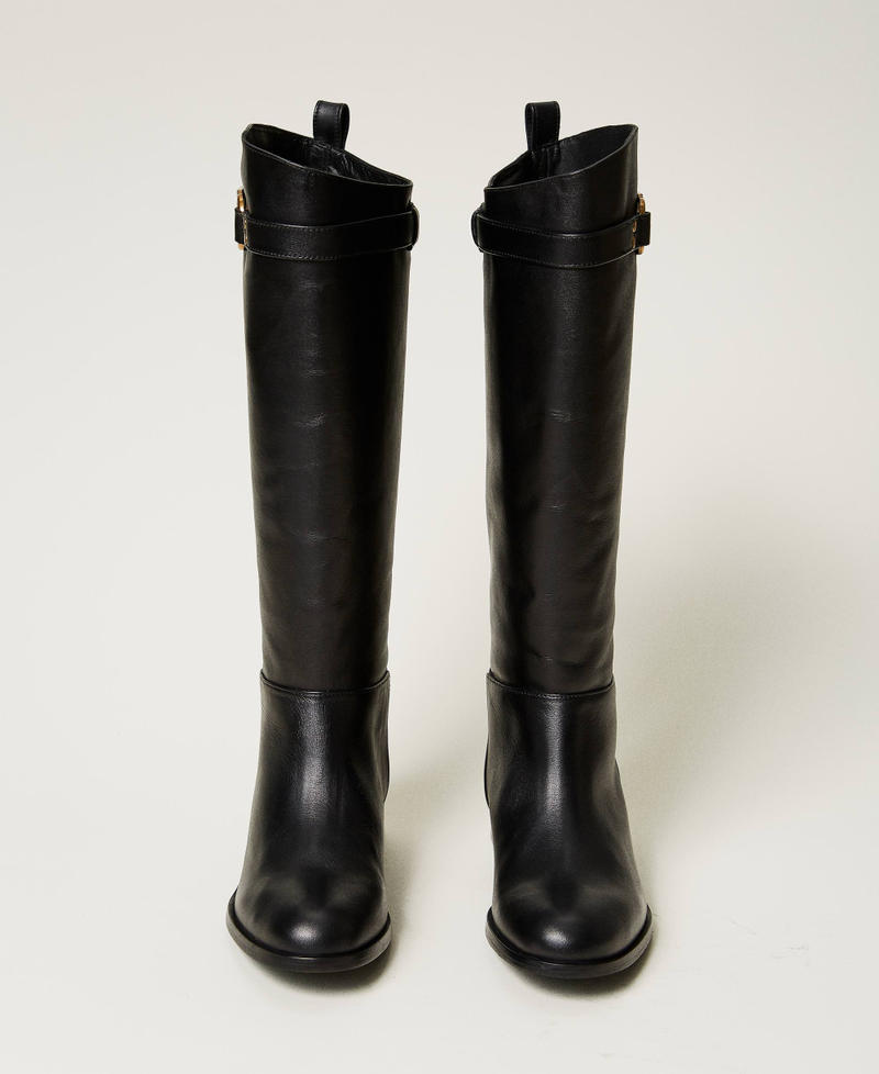 Scee by twin set Stivali alti in pelle con Oval T Presa