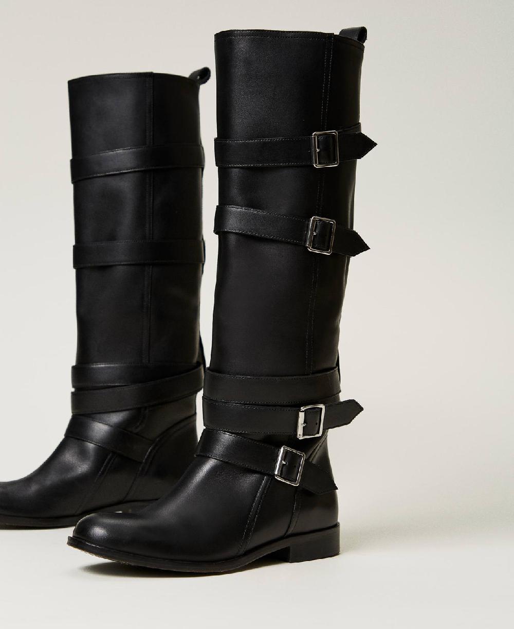 Scee by twin set Stivali in pelle con cinturini Saldi Di Fabbrica