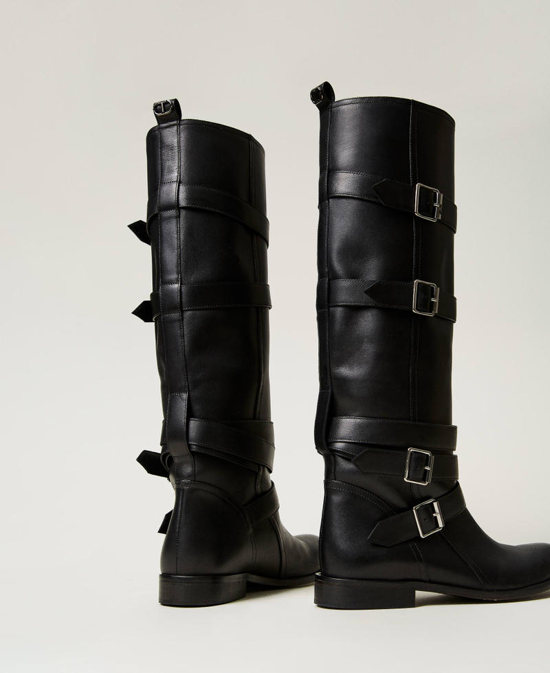 Scee by twin set Stivali in pelle con cinturini Saldi Di Fabbrica