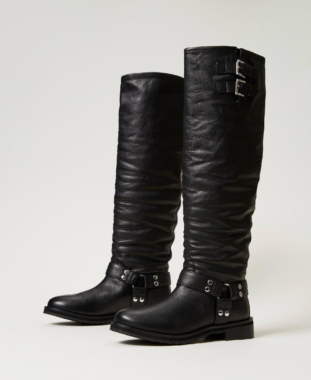 Scee by twin set Stivali alti 'Darcy' in pelle con cinturini Moda