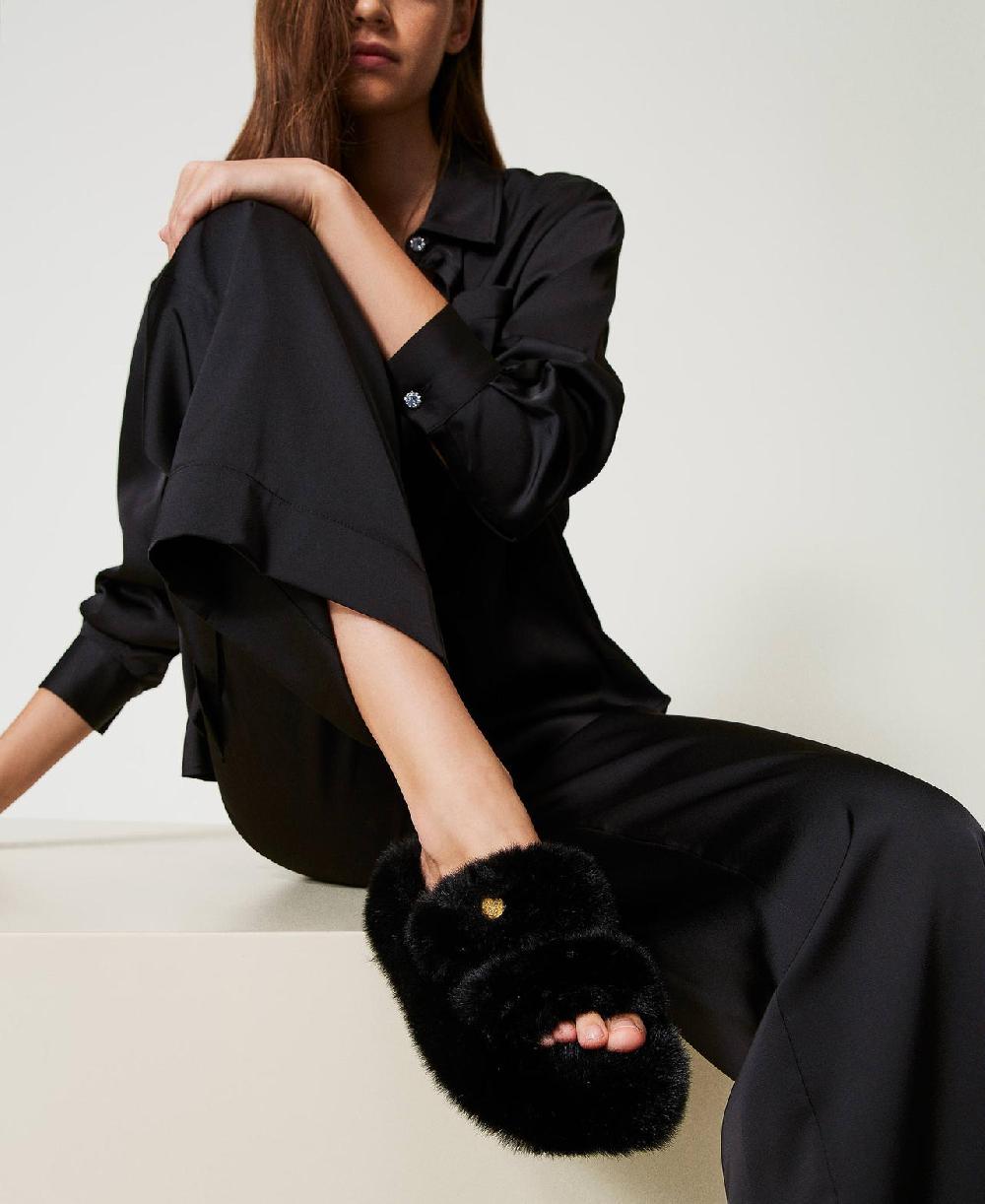 Scee by twin set Sandali slide in faux fur Black Friday