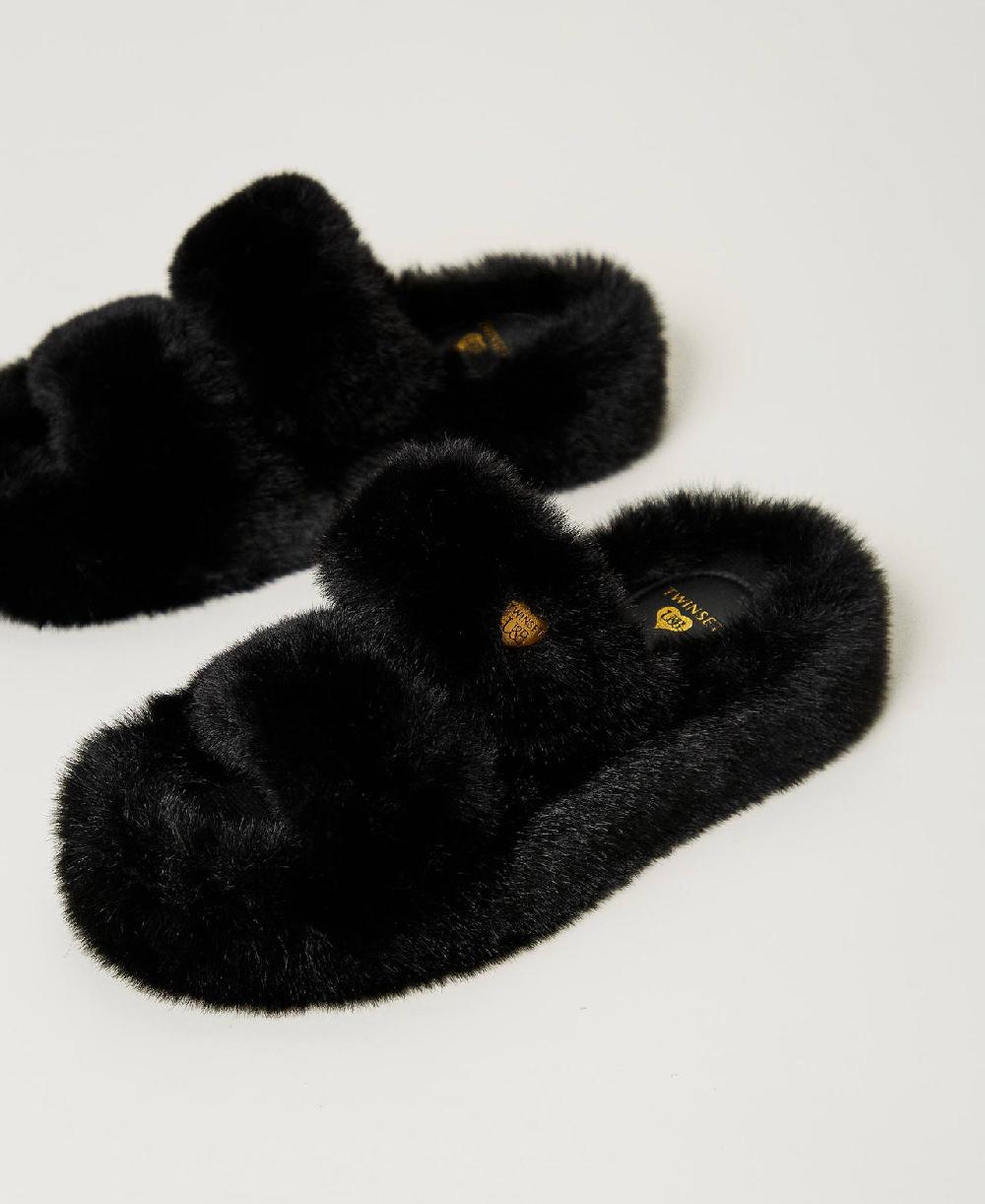 Scee by twin set Sandali slide in faux fur Black Friday