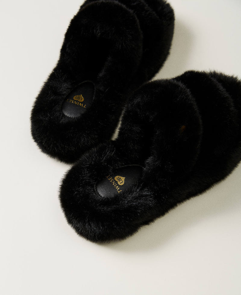 Scee by twin set Sandali slide in faux fur Black Friday